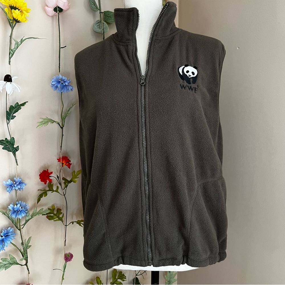World Wildlife Fund WWF Panda Olive Green Fleece Vest